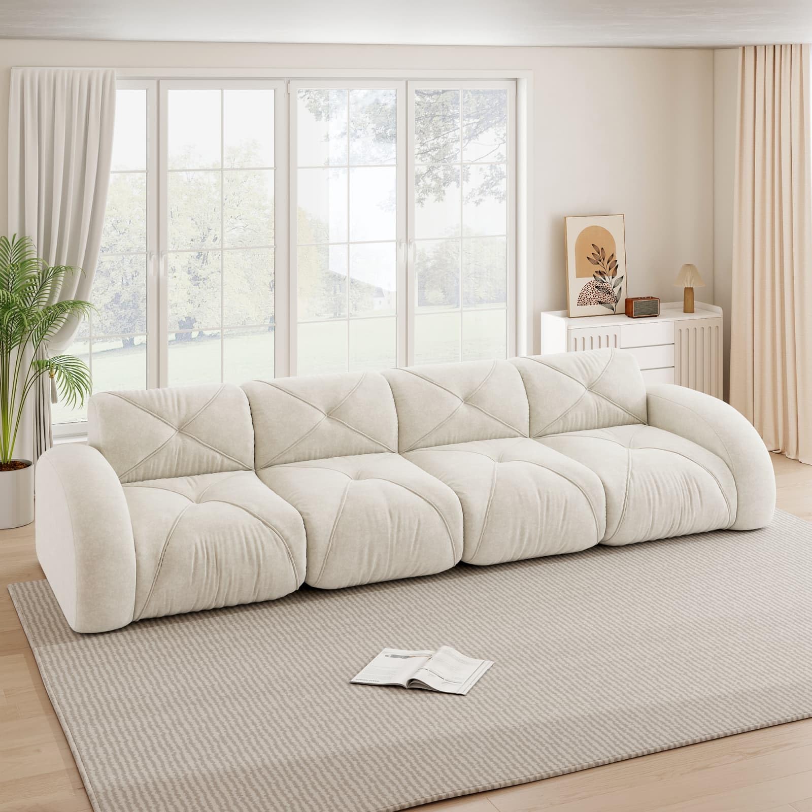 EURHCIO Canape 4 Places,Canapé Salon,Modulable et Convertible,Tissu Chenille,Aucun Montage Requis (Blanc, 4places)