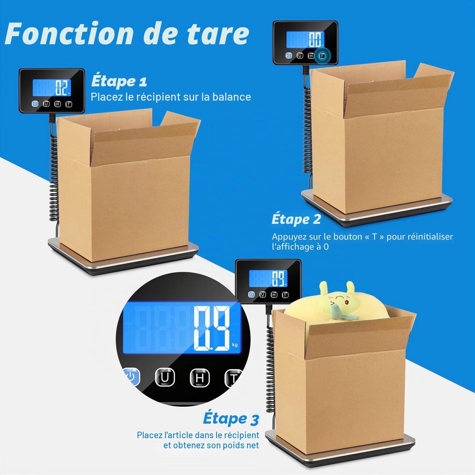 Balance Colis Numérique Haute Précision 200 kg/10 g avec Fonction Hold et Tare, Professionnelle pour Poste et Entreprises