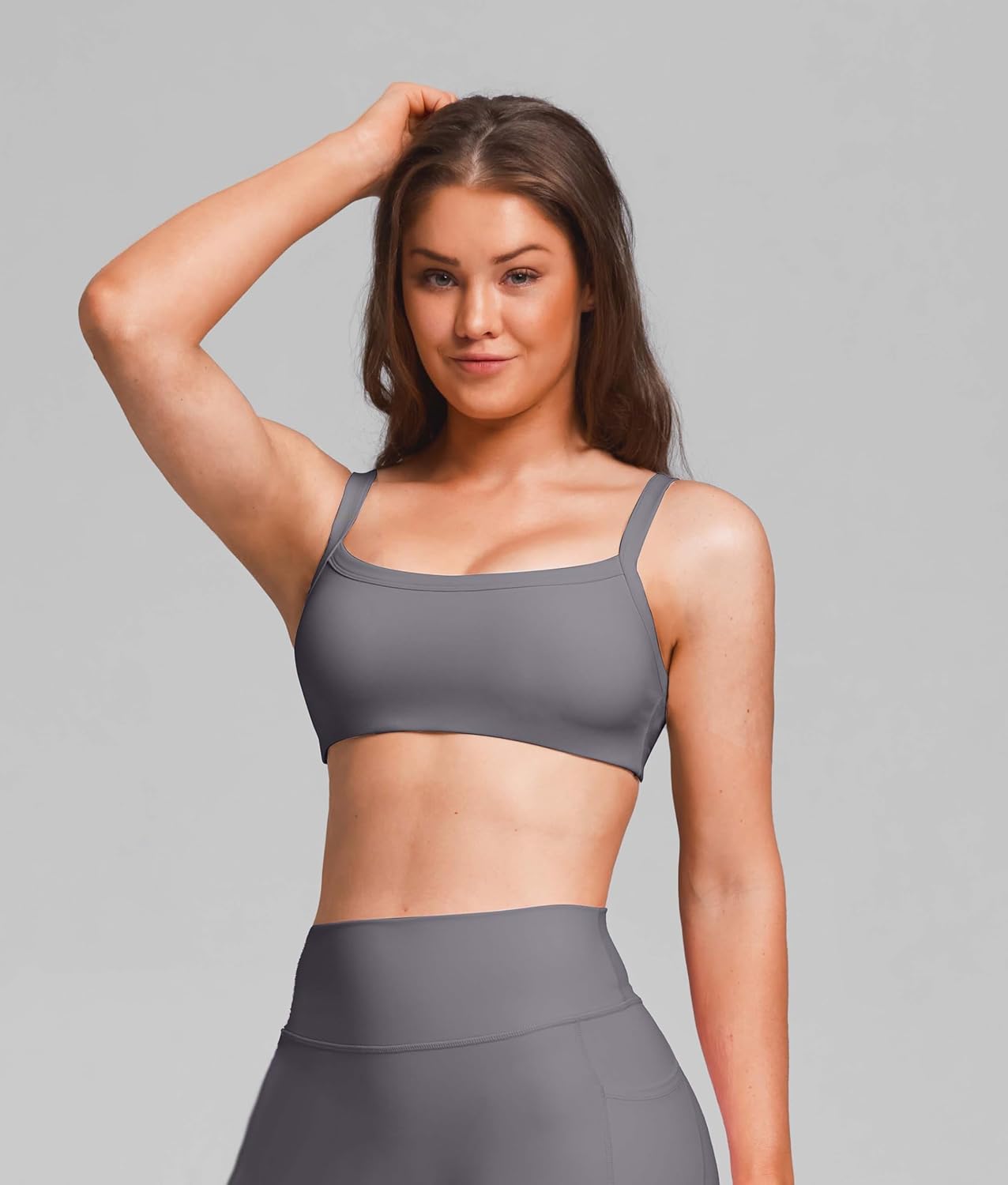 Sogetdo Adjustable Spaghetti Strap Sports Bra- Square Neck Wireless Padded Yoga Workout Crop Top