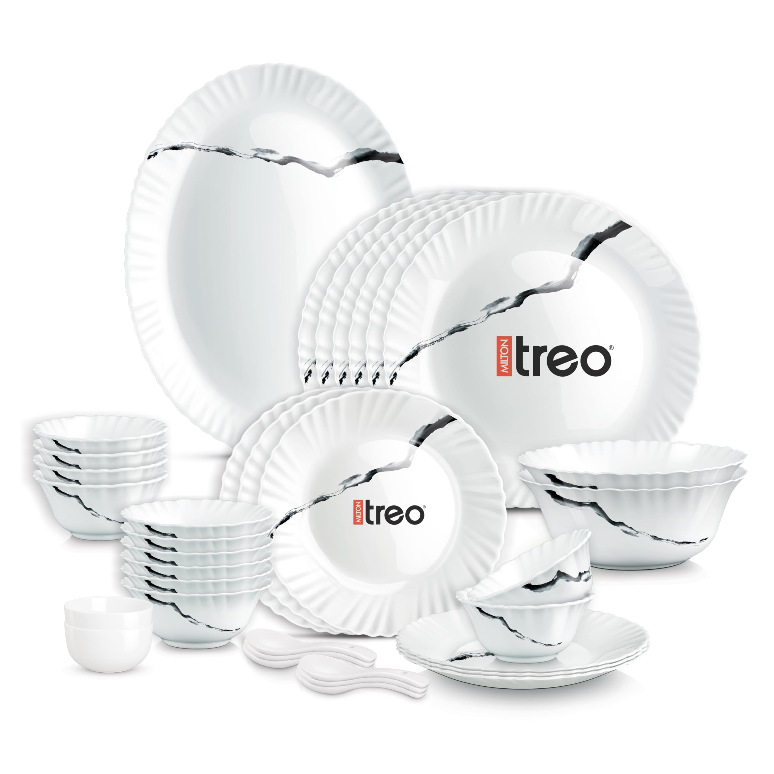 Treo by Milton Opalware Aurelia Stria Dinner Set of 35 | Serving