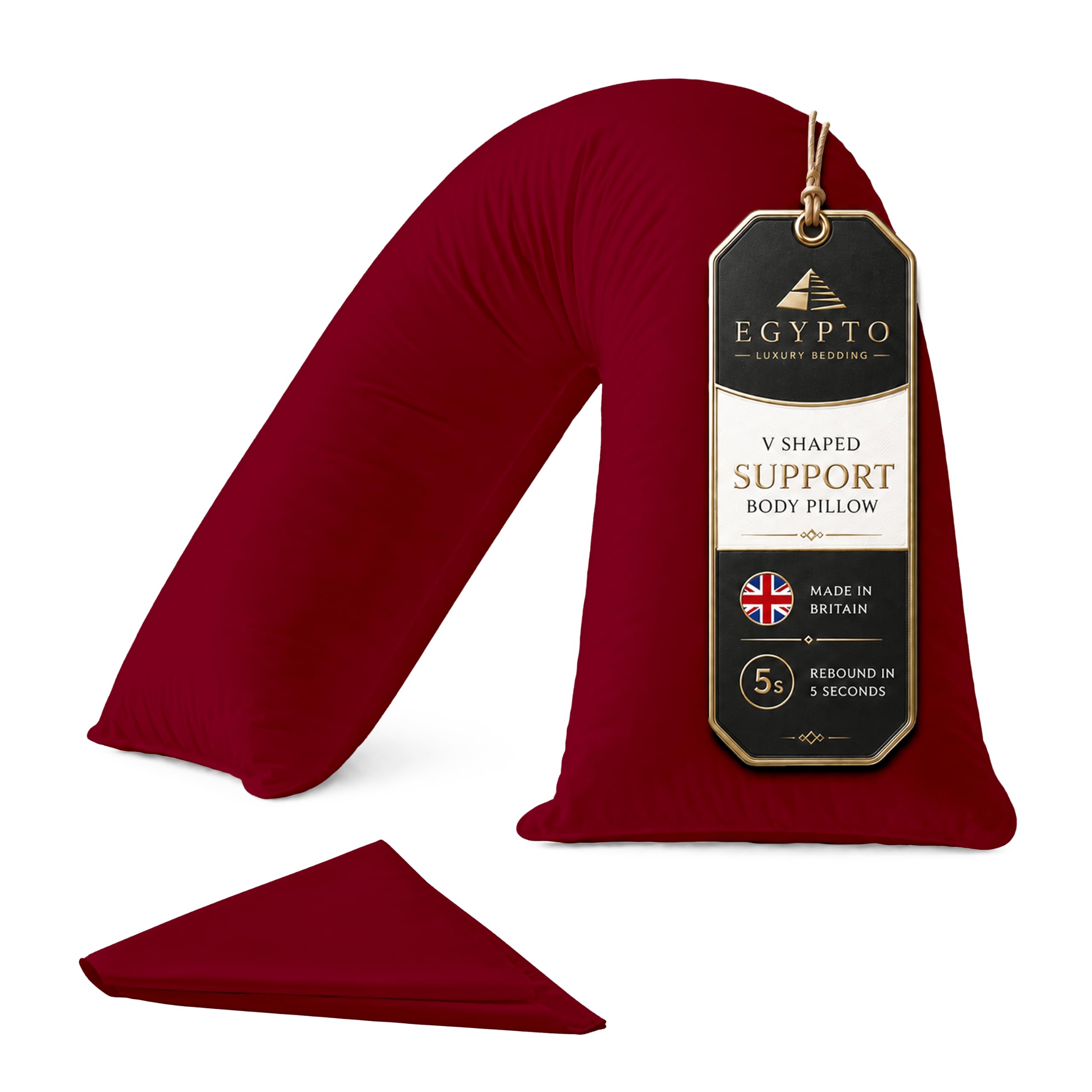 EGYPTO Orthopaedic V Pillow with pillowcase – Soft & Breathable – Anti-Allergy V Shaped Pillows for Neck & Back Support – Nursing, Pregnancy & Post Surgery Support Triangle Pillow (Burgundy) — image 1