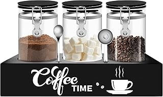 OARSE 3 PCS Glass Coffee Container with Wooden Shelf,3 x 54 oz Glass Cof...