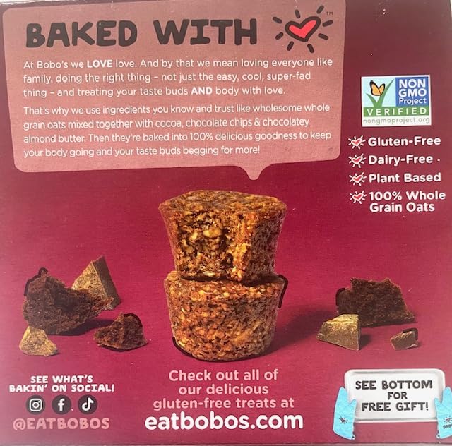 Bobo's Chocolate Almond Brownie Oat Bites, Gluten Free, Non GMO, 6.5 Ounces (Pack Of 10)
