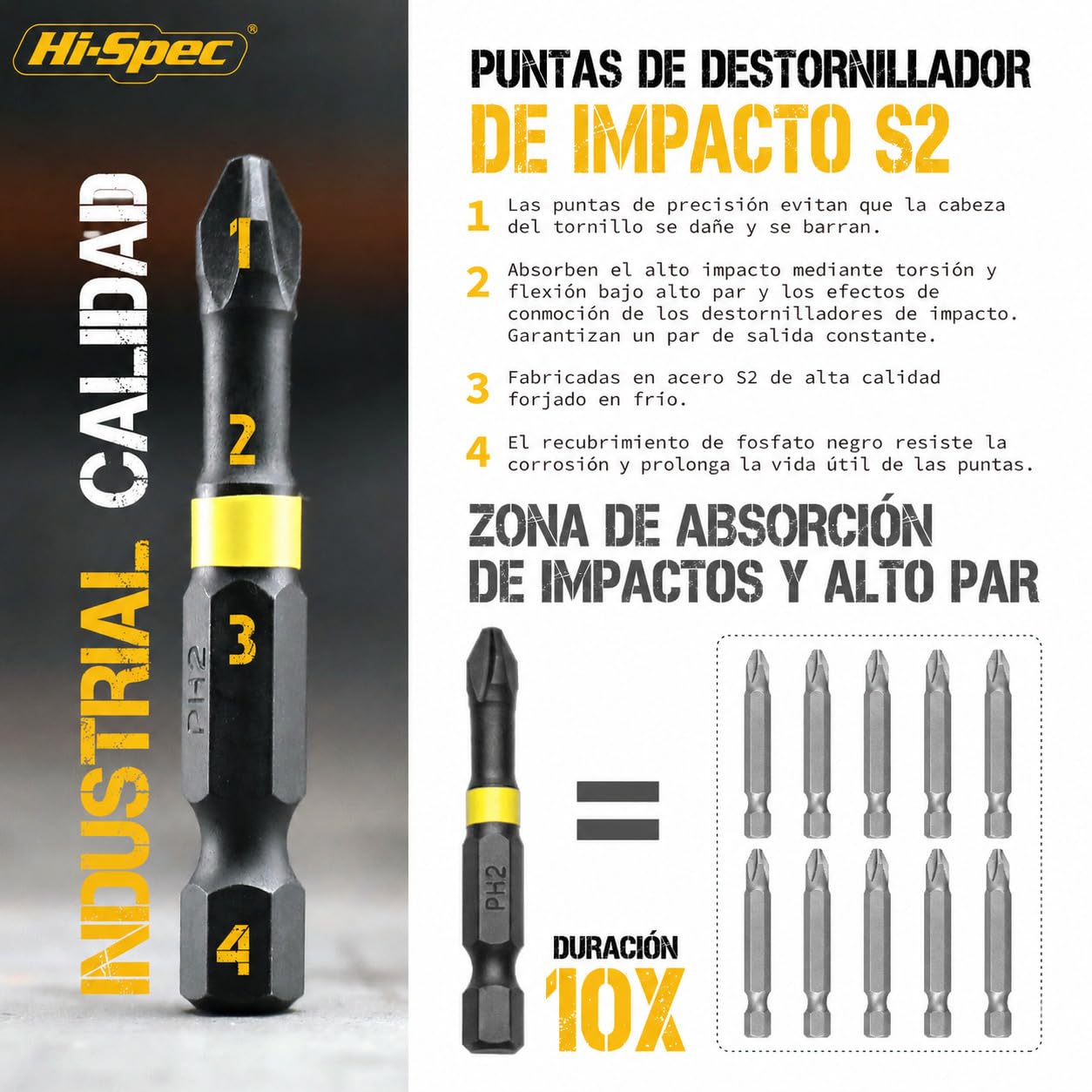 Hi-Spec Juego de Puntas de Impacto para Taladro Destornillador de 44 Piezas. Brocas para Herramientas Eléctrica con Cuerpo Hex con Maletin de Almacenamiento