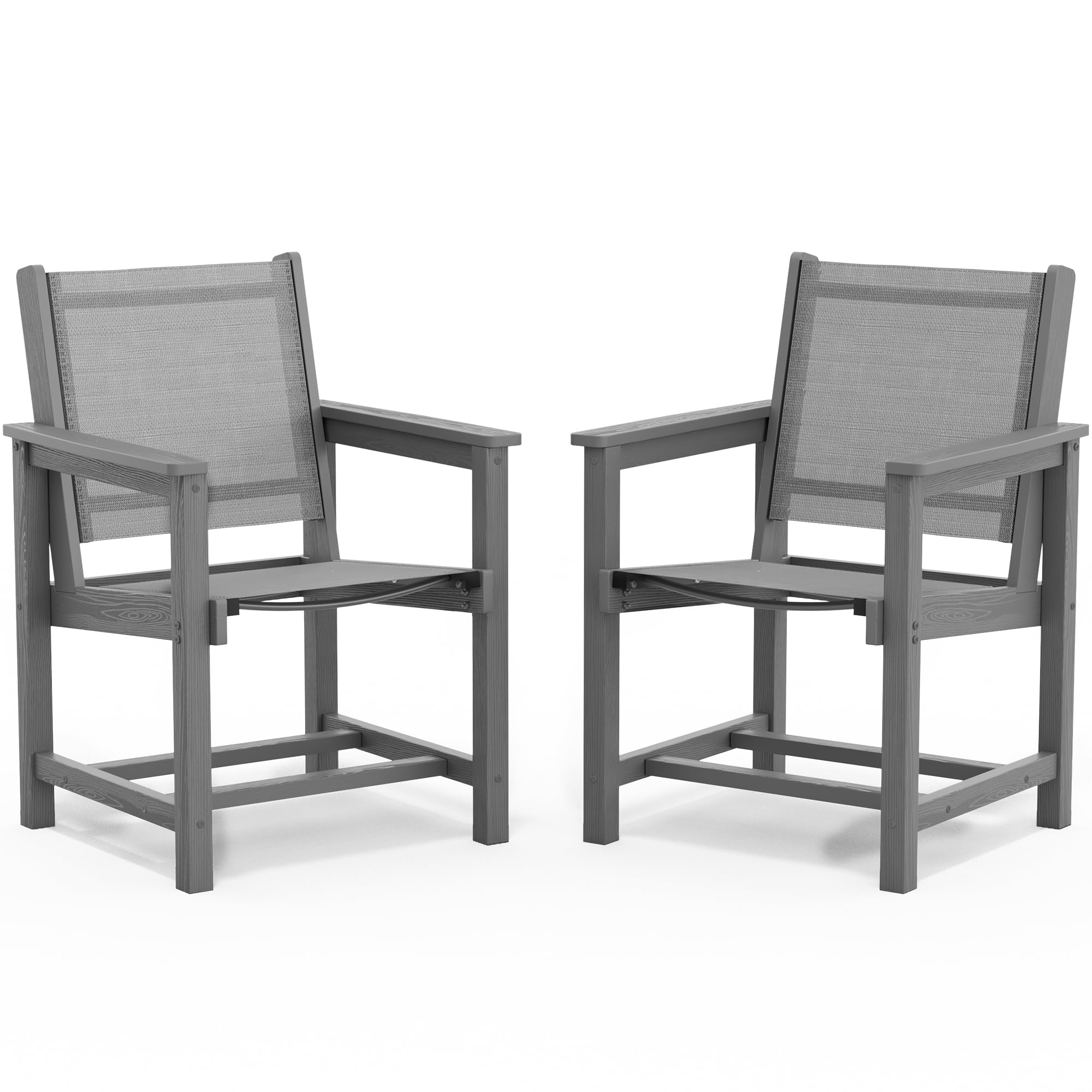 SERWALL Outdoor Textilene Sling Dining Chairs Set of 2, Gray