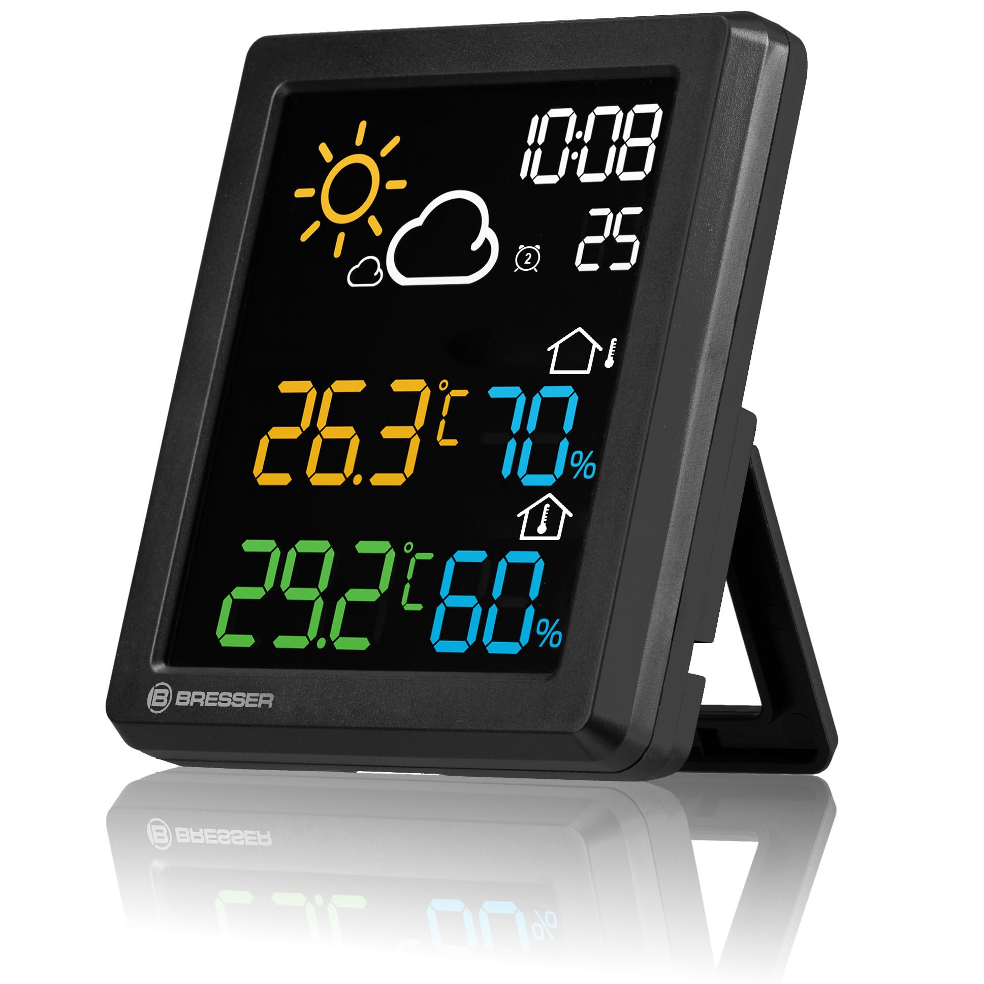 Bresser MeteoCast Pico Farbwetterstation - Thermo-Hygro-Außensensor, Max./Min.-Wertspeicher, DCF-gesteuerte Uhrzeit, Weckfunktion, Farbdisplay und Batteriestandsanzeige, schwarz
