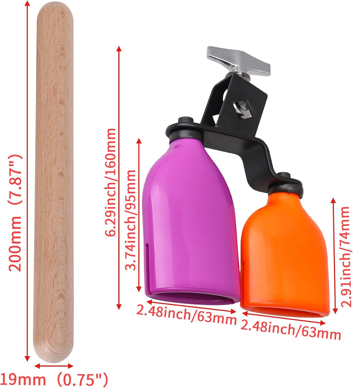 Lovermusic Plastic 10mm Hole Dia Musical Percussion Drum Block with 2 Pieces 7.87 Inch Wooden Rhythm Stick Percussion Accessories