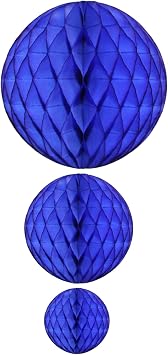 Dark Blue Honeycomb Balls, Set of 3 12 inch, 8 inch, 5 inch