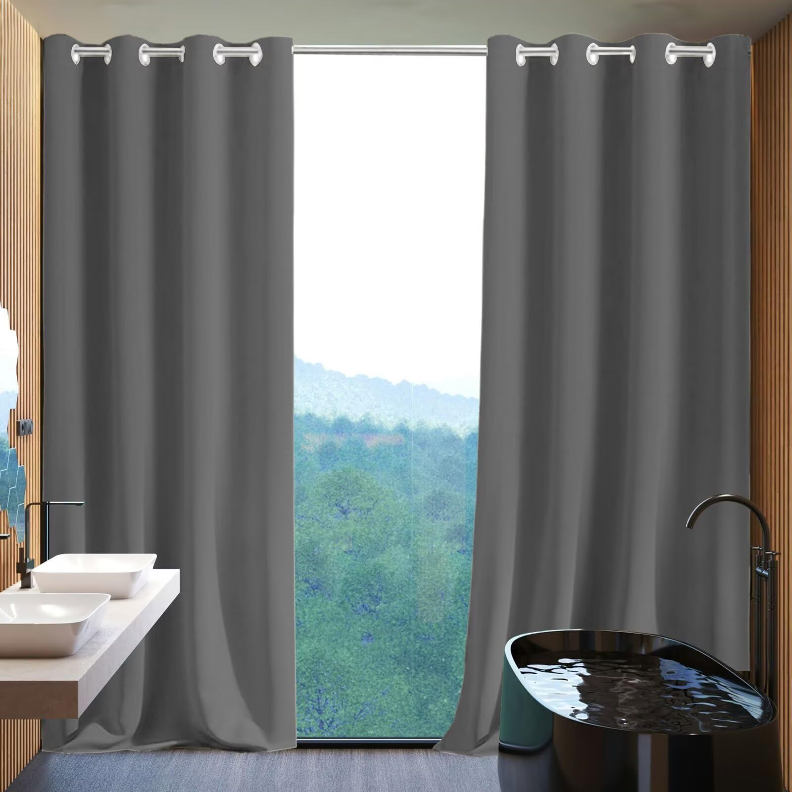 Tenda Termica 150x250cm Isolante Freddo e Caldo con Anelli 1 Pezzi Impermeabili Tenda Isolante Termica per Soggiorno Interni Ufficio Porta Grigio Scuro