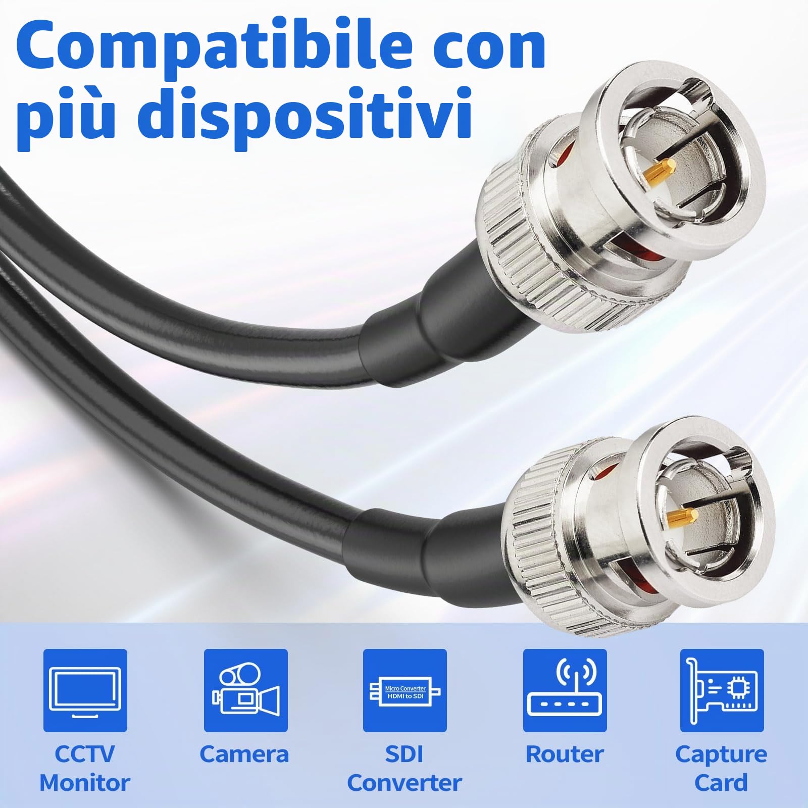 Superbat Cavo SDI 6G 15m BNC Maschio a Maschio Cavi RG59 75Ohm Doppia Schermatura per Camera Audio Oscilloscopio BMCC Telecamera Video Supporta HD-SDI 3G-SDI 4K(1 Pezzo)