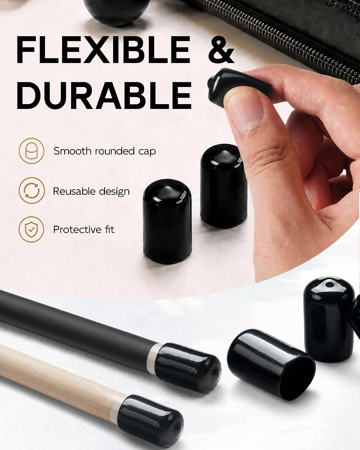 CRICAL Pool Cue Tip Protector Caps 3 Pack | Slip-on ferrule covers for billiards & snooker cues; dust protection for storage and travel