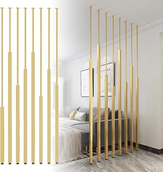 Floor to Ceiling Wall Post Partitions Screens Room Dividers Metal Slats,Gold Column Room Separation Deviders Post/Privacy Screens Columnar,Renmlion Bathroom Apartment Decor Column5pcs,230cm/91in/7.5f