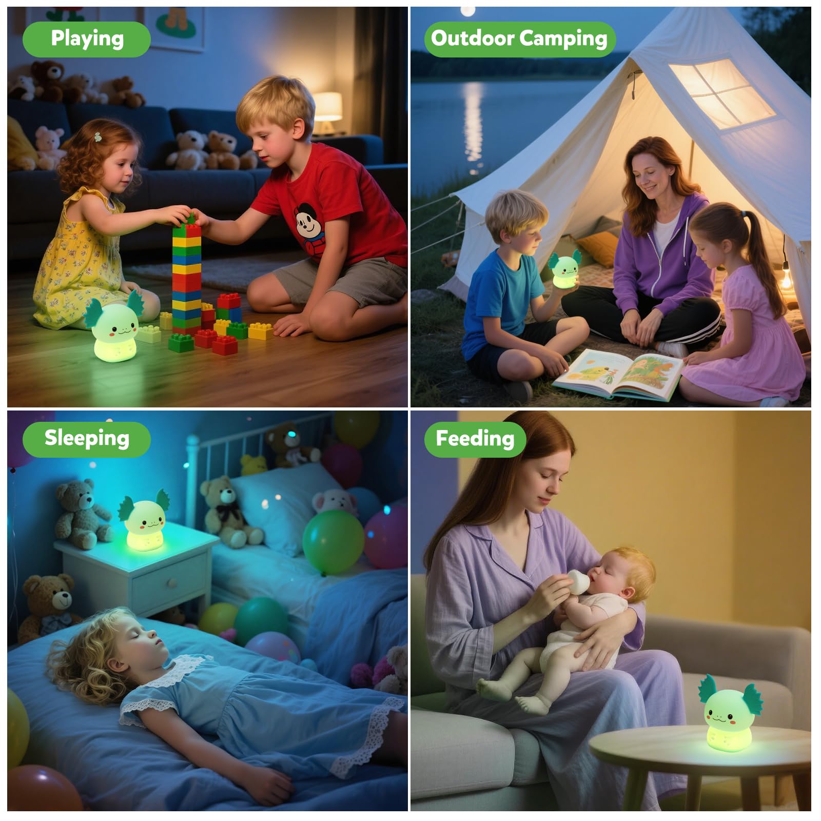 Axolotl - Luz nocturna LED regulable para el cuidado de los ojos, lámpara de noche de silicona recargable, lámpara de noche para niños, regalos para niños y niñas, decoración de sala de estar y
