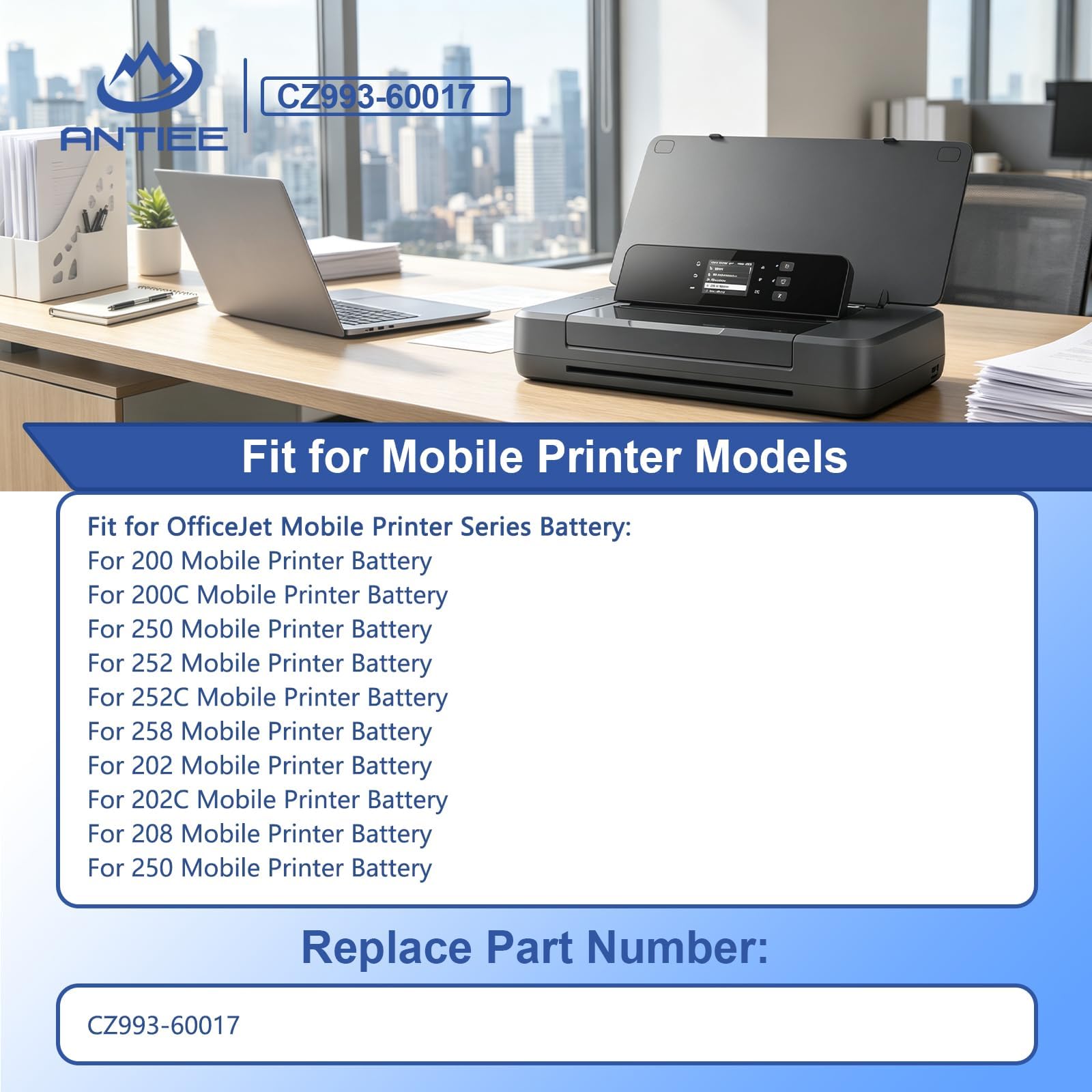 CZ993-60017 Batteria di Ricambio per OfficeJet 200 Mobile Printer 250 252 | 252C 258 200 200C 208– Batteria agli ioni di litio 11.1V per stampante mobile 1050mAh