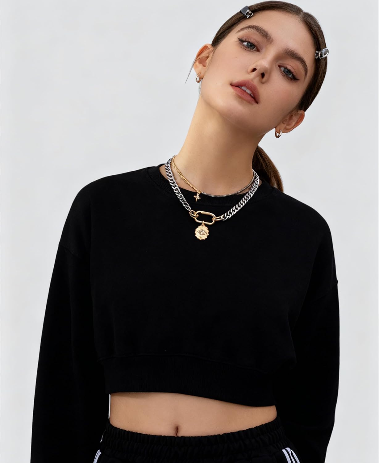 Valentines Day Gifts for her,Gold Statement Necklace,Muliti Layered Necklaces for Women,Chunky Two Tone Mixed Metal Necklace Set with Charm Pendant, Paperclip Stacked Chain, Trendy Coin Jewelry Gift for Her Gifts for Chrismas - Image 4