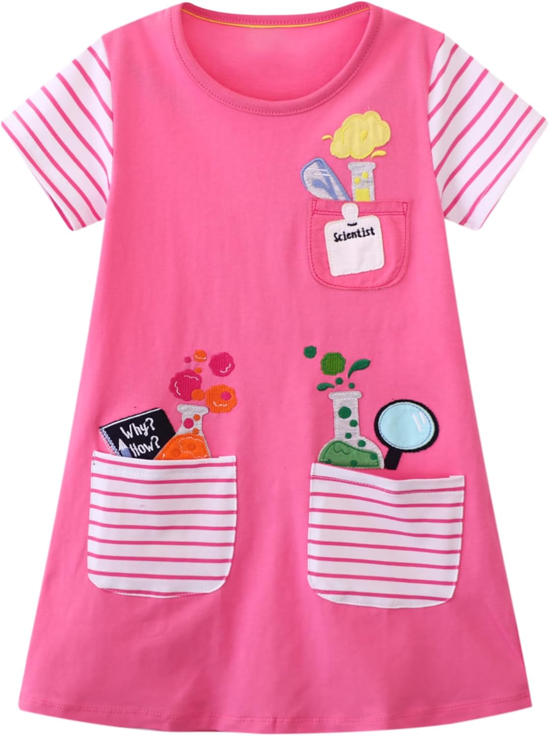 Hongshilian Little Girls Casual Cotton Dress Cartoon Print Short Sleeve Summer T-Shirt Skirt Dresses