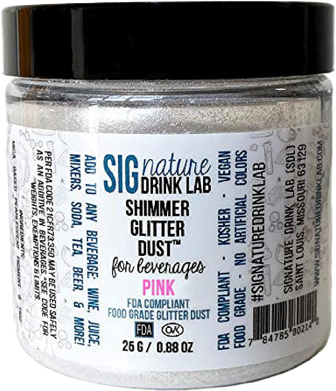 Edible Glitter Pink - food compliant Shimmer Dust for Drinks, Cocktails, Wedding Bachelorette Party - Kosher USA Made