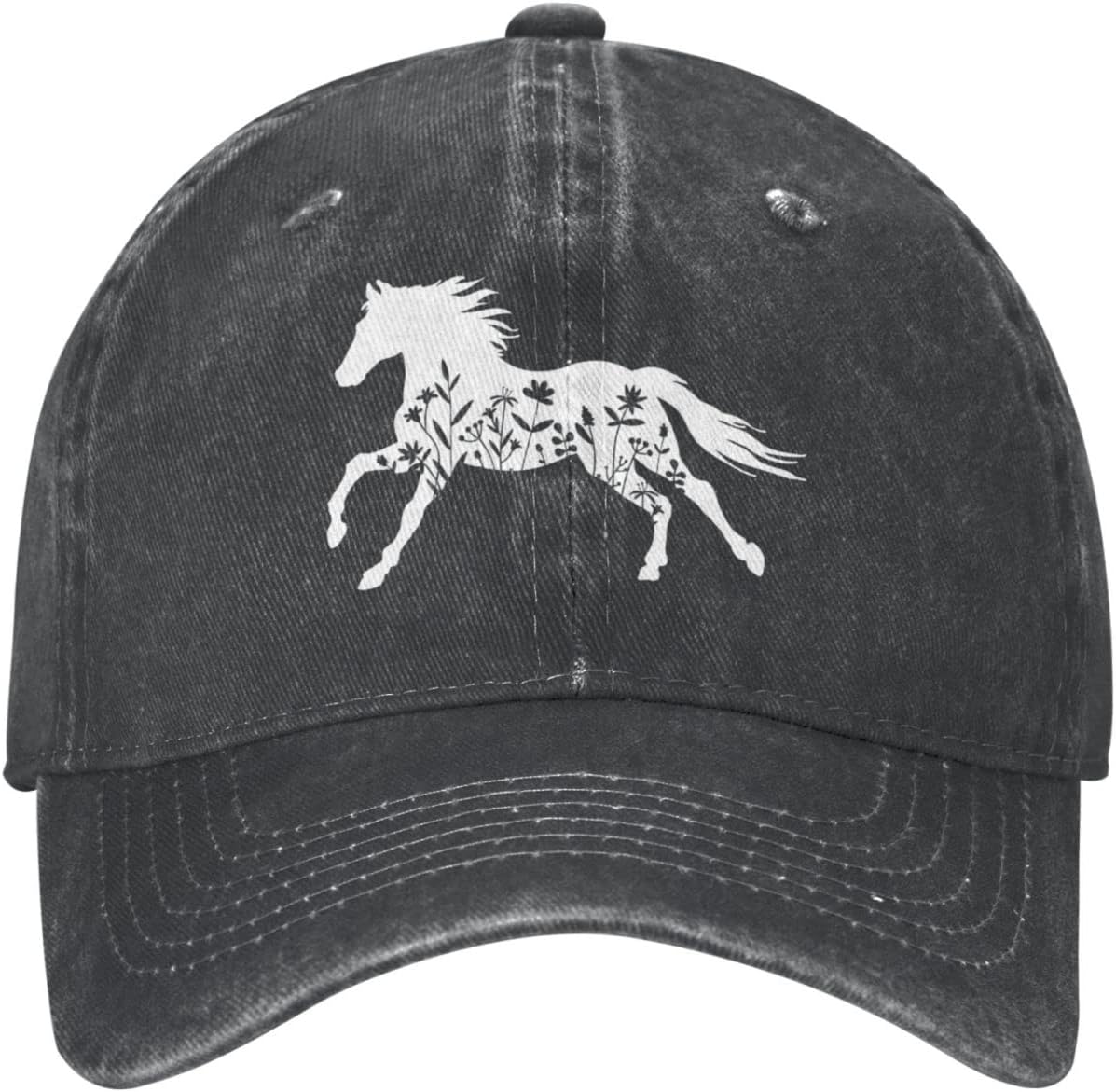 Women's Floral and Horse Hat Adjustable Washed Vintage Baseball Cap for Mom Dad - Image 2