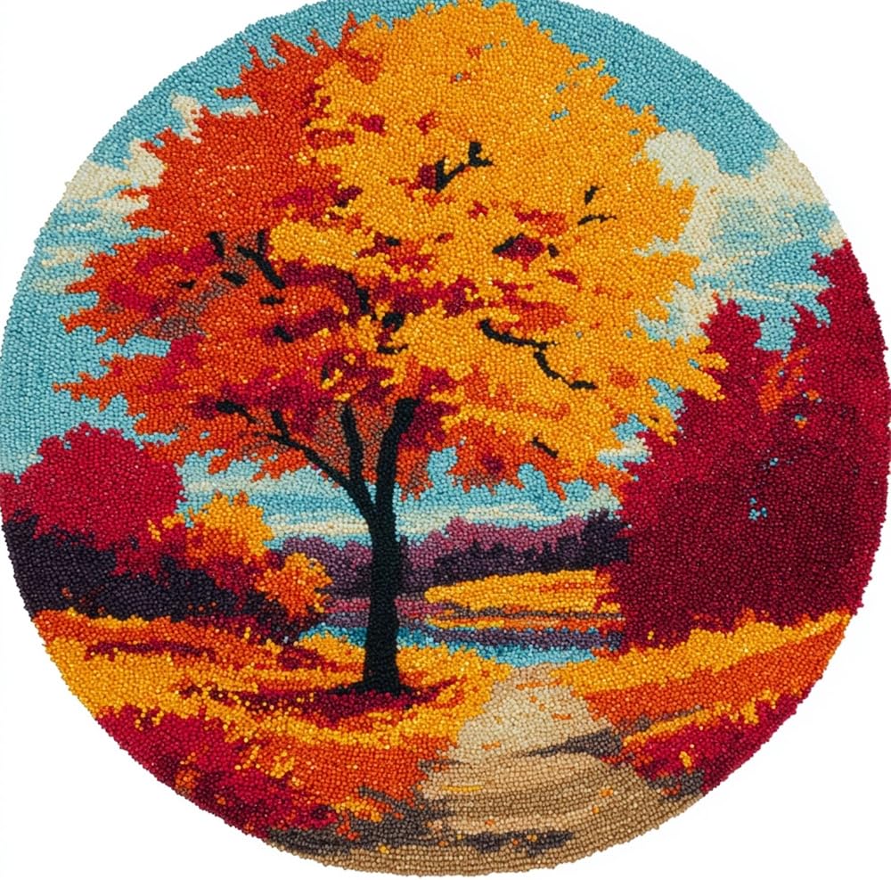 kitphoenix Latch Hook Rug Kit Autumn Golden Tree Leaves