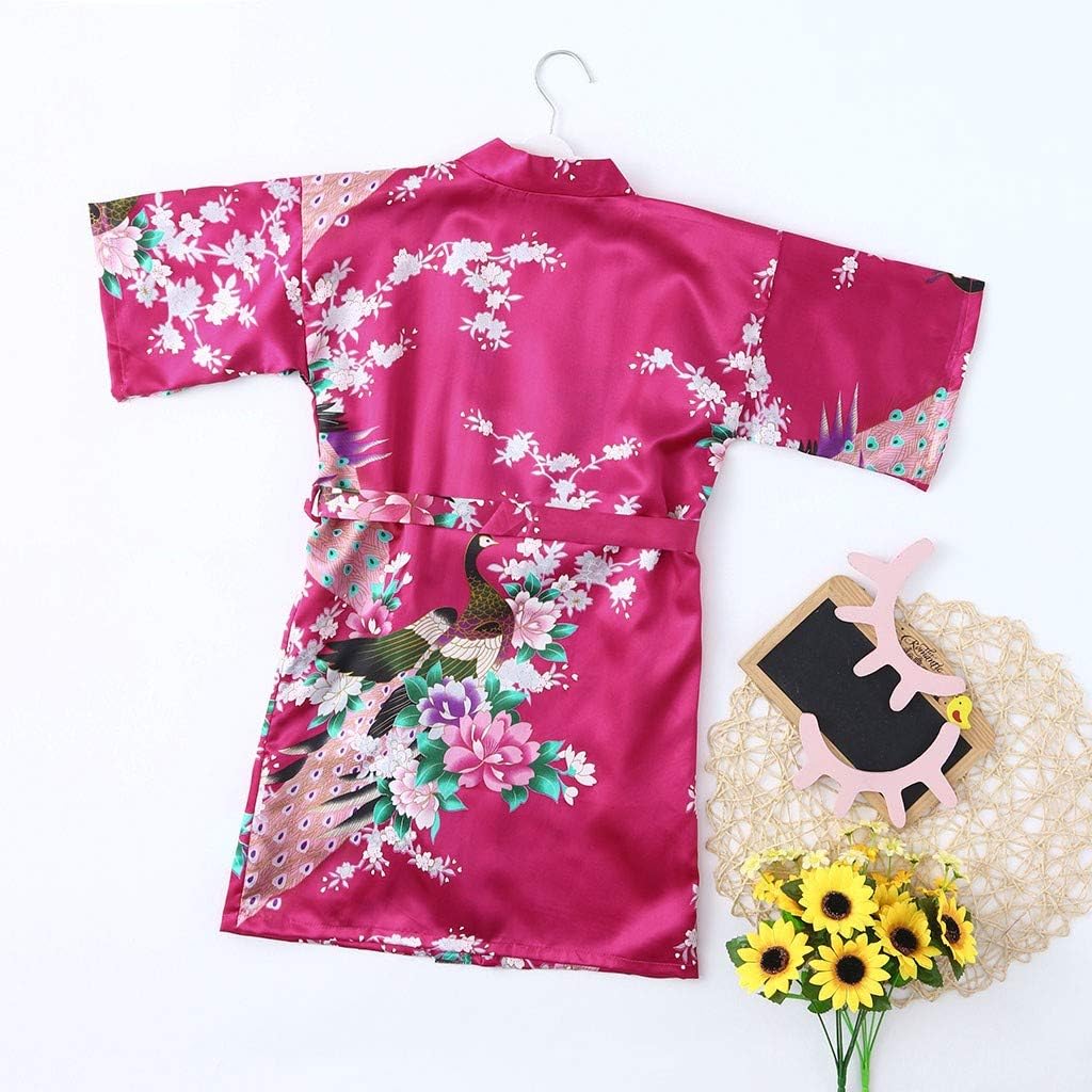 Robes Toddler Clothes Kimono Silk Sleepwear Satin Girls Bathrobe Floral Baby Kid Girls Kids Jacket with (Hot Pink, 12)