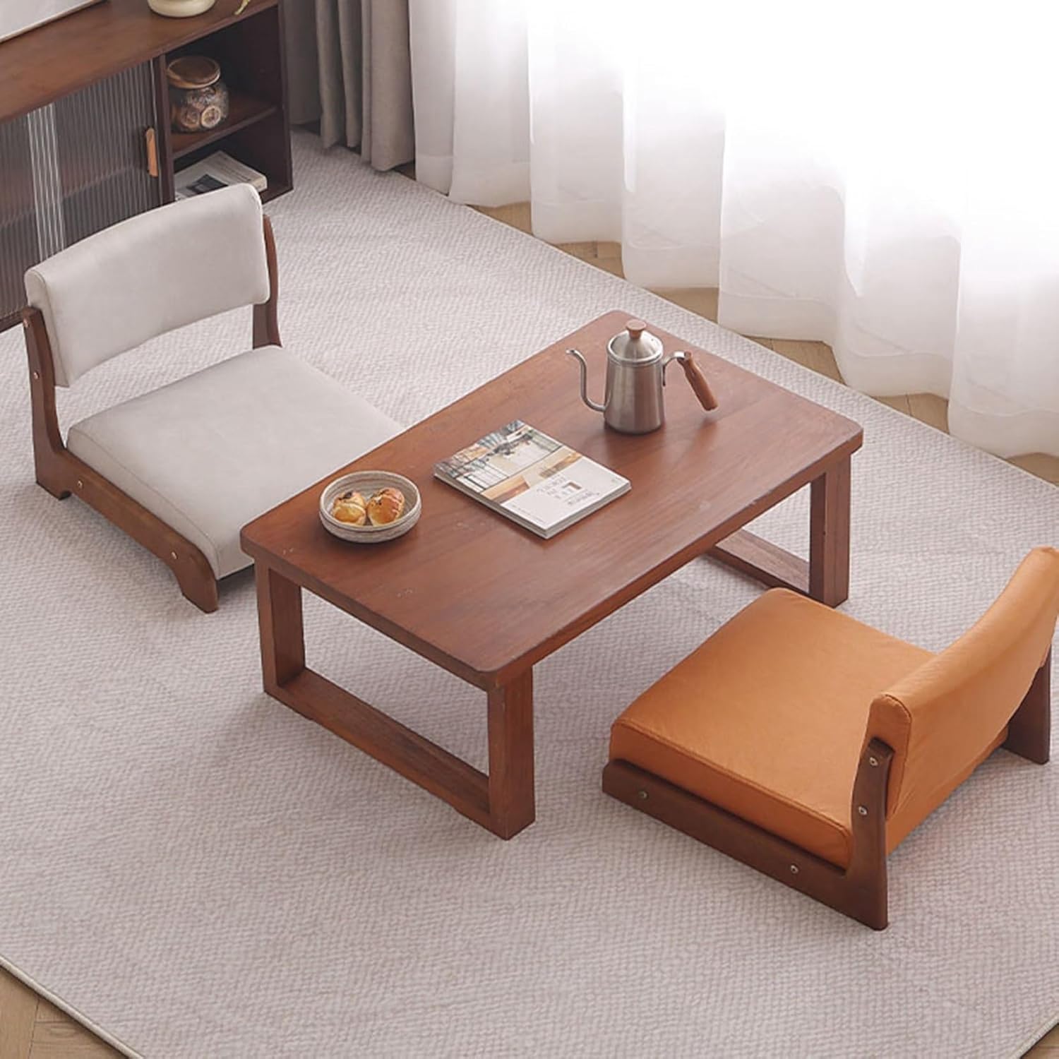 座椅子 和風 クッション付き 木製 フロアチェア 無地 お座敷座椅子 お手入れが簡単 人間工学 軽量 コンパクト 居間用 応接間 仏