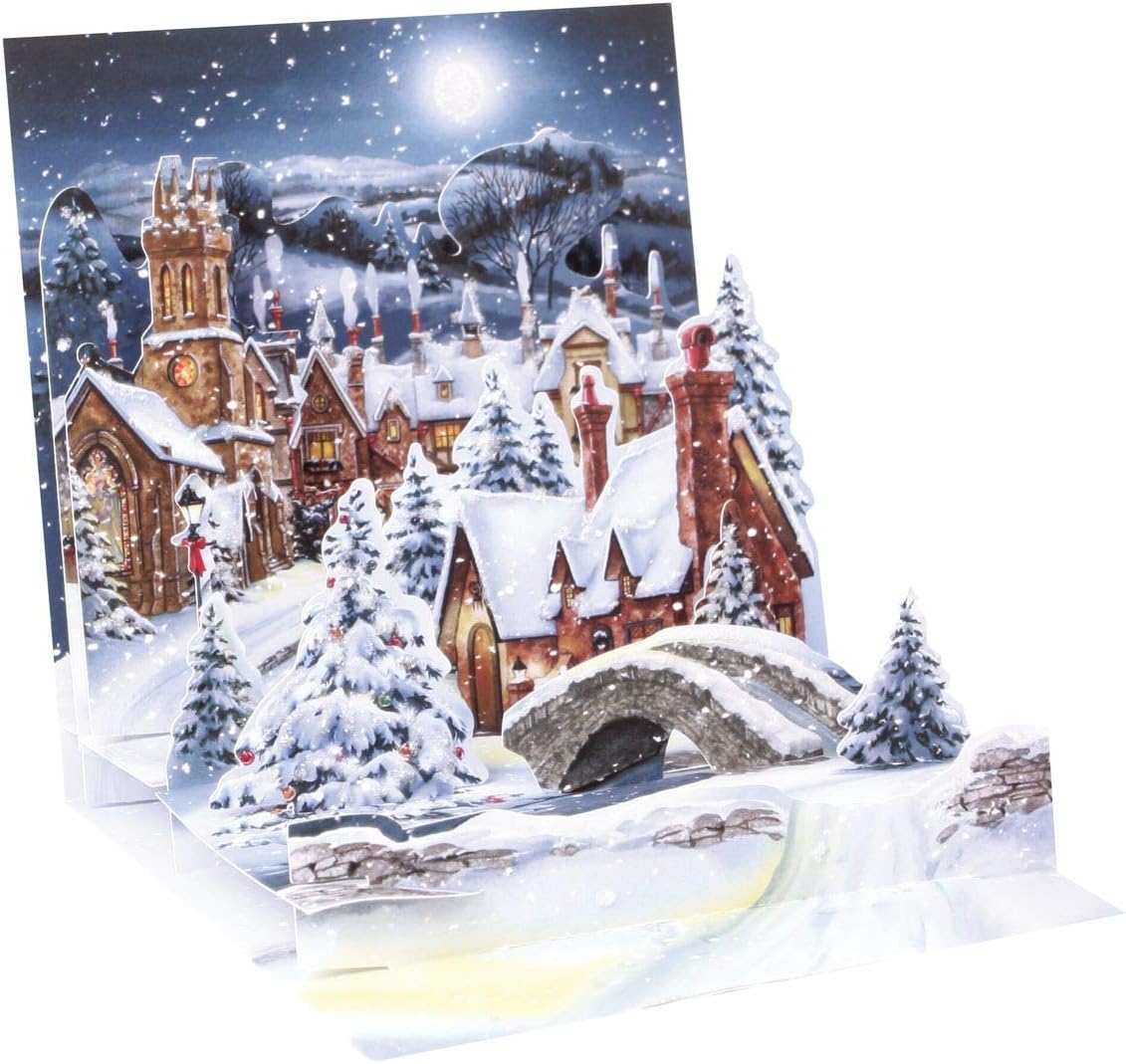 Up With Paper Christmas Pop-Up Greeting Card with Envelope, 5-1/4" x 5-1/4", Midnight Village, Blank Inside