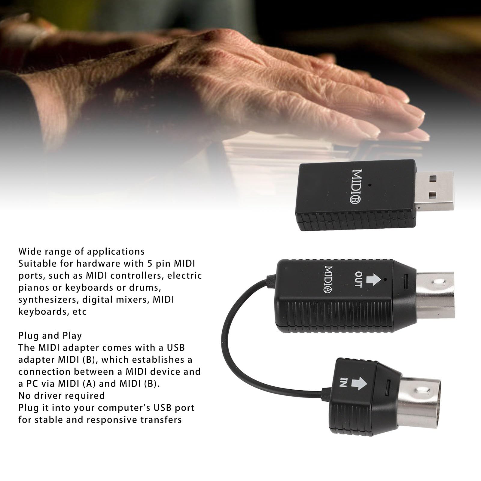 Adattatore MIDI Wireless, Trasmissione MIDI da MIDI a USB Plug and Play per Tastiera Digitale e Controller MIDI, Compatibile con Dispositivi OS X e iOS