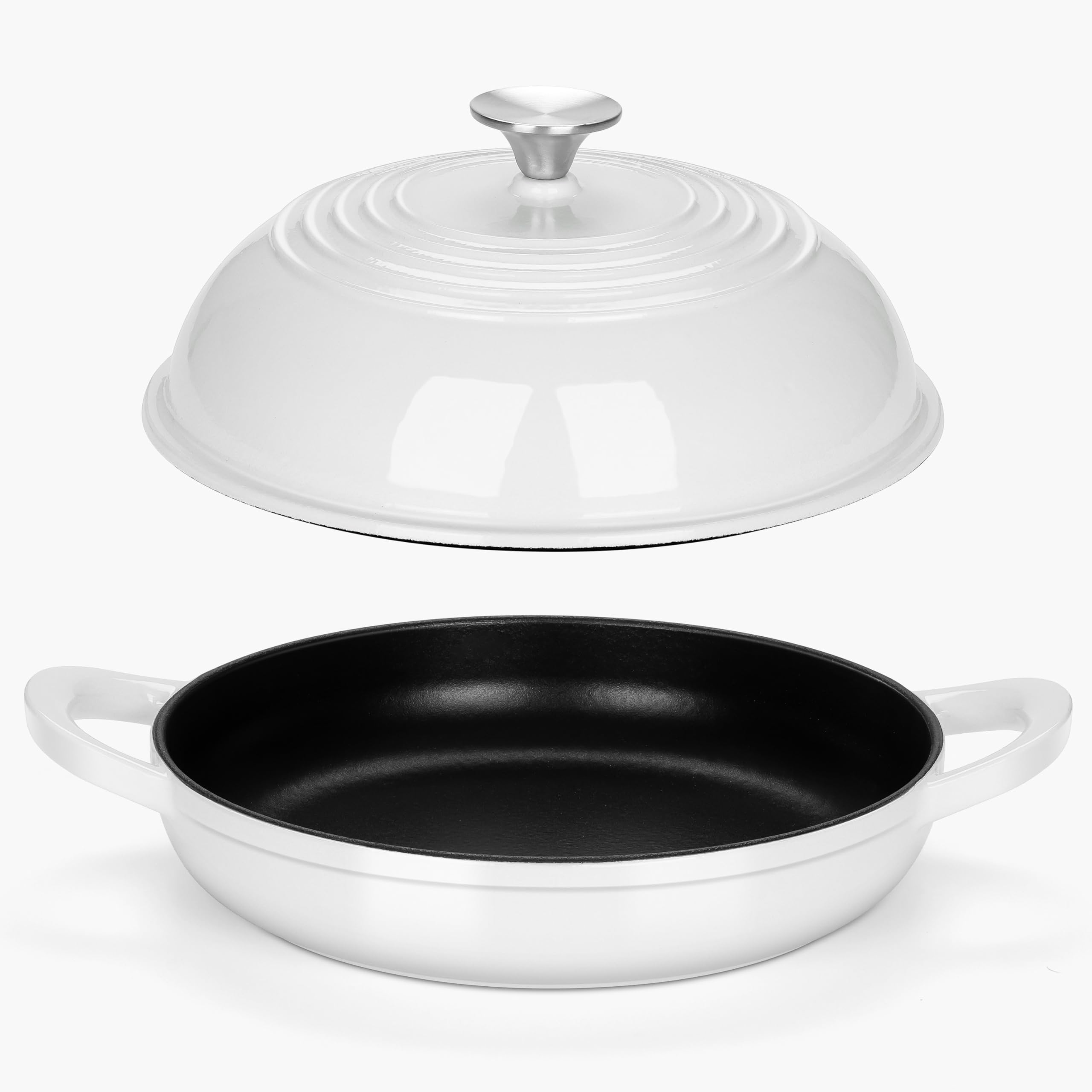 HaSteeL5 QT Cast Iron Dutch Oven, Pre-seasoned Enamel Pot with Lid, Non-stick Round Cookware for Sourdough Bread Baking Cooking Roasting Frying, Heavy Duty & Oven Safe (White)