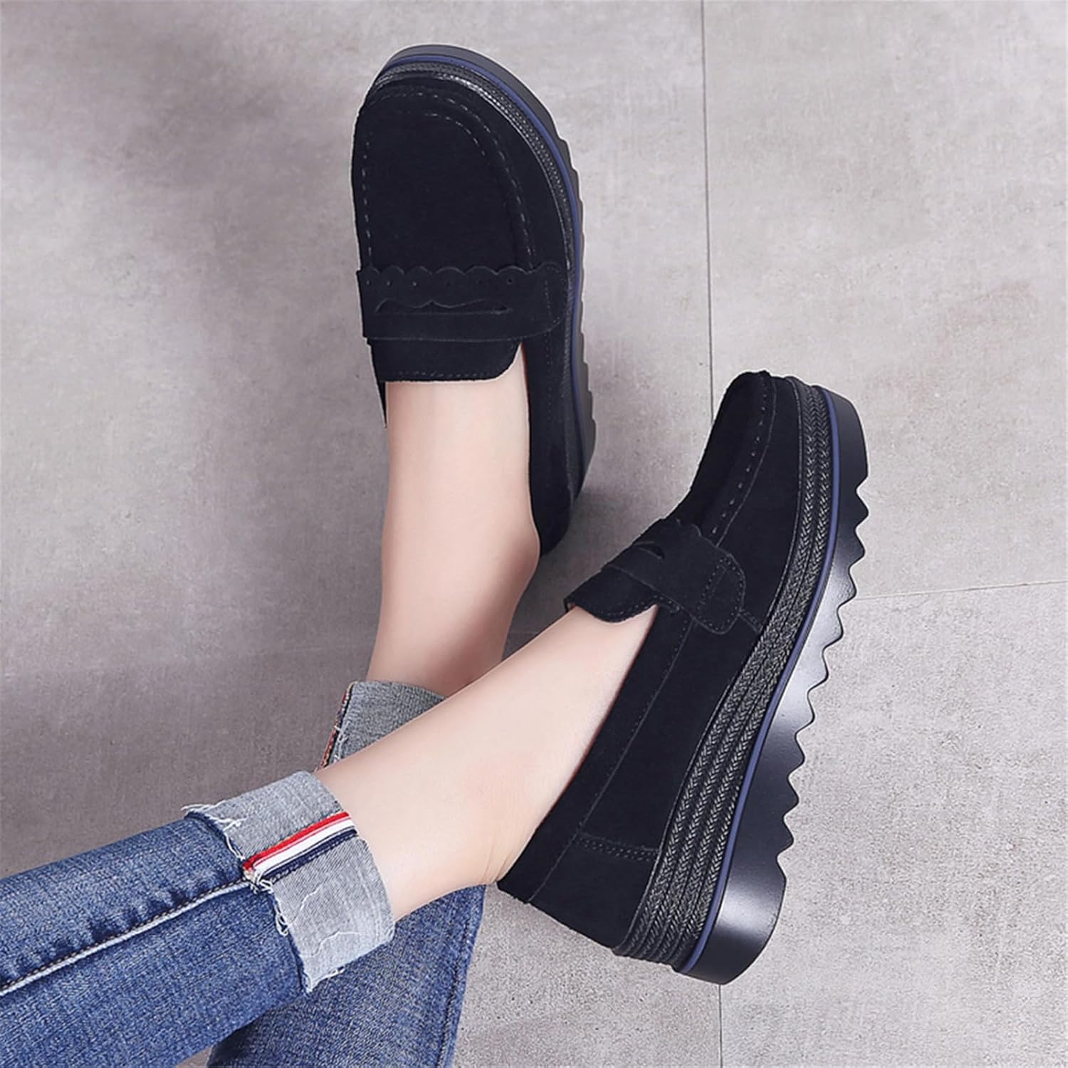 EnllerviiD Women's Slip-On Platform Loafers Comfort Suede Wedge Shoes Casual Thick Soft Business Work Penny Loafers - Image 8