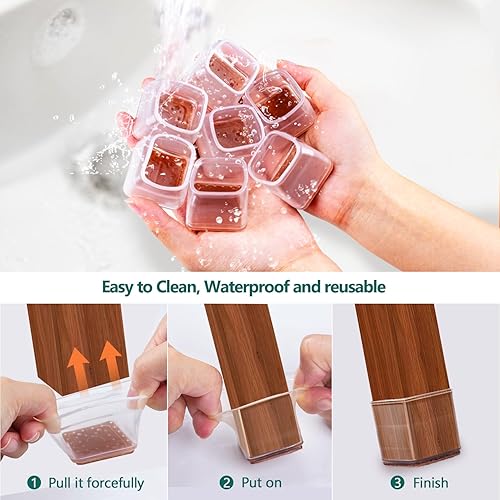 Miniatura 6 de Anicco 36 protectores de suelo para patas de silla, tapas cuadradas de silicona para patas de mesa, deslizadores de silla para suelos de madera