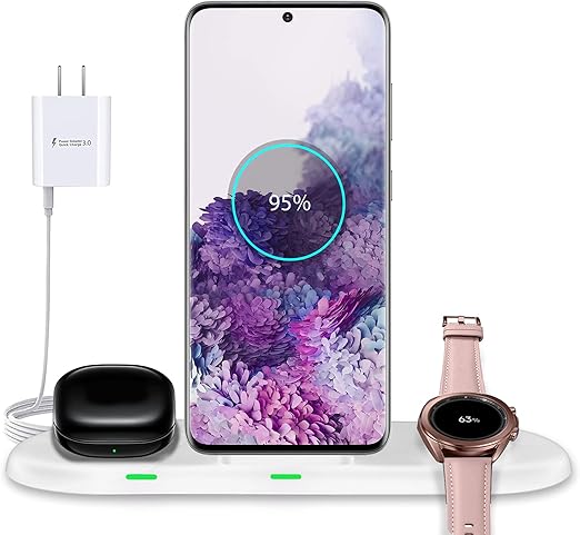 Amazon.com: 3 in 1 Wireless Charger Compatible with Samsung Galaxy Z Fold  3/Z Flip 3/S21/S20/iPhone 13/12/11 Pro Max Mini, Galaxy Buds, Galaxy Watch  4/Classic/Gear S3/S4/Sport/Galaxy Watch 3 1/Active 1 2 (White) :