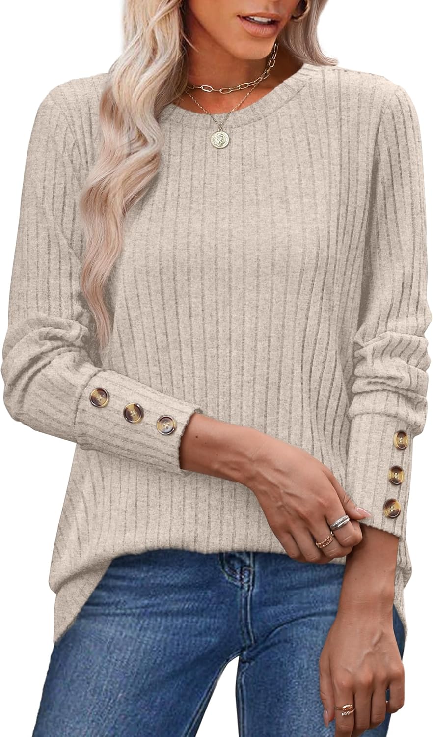 OFEEFAN Womens Sweaters Long Sleeve Tops Button Cuffs Plus Size Fashion Clothing Tunics or Tops Wear with Leggings OFEEFAN Womens Sweaters Long Sleeve Tops Button Cuffs Plus Size Fashion Clothing Tunics or Tops Wear with Leggings