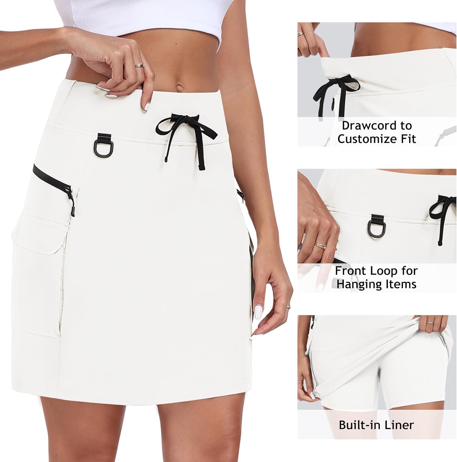 MoFiz Women's 18" Hiking Cargo Skort Athletic Skirt High Waist Golf Dressy Casual Sport Quick Dry Skirt with Zipper Pockets - Image 4