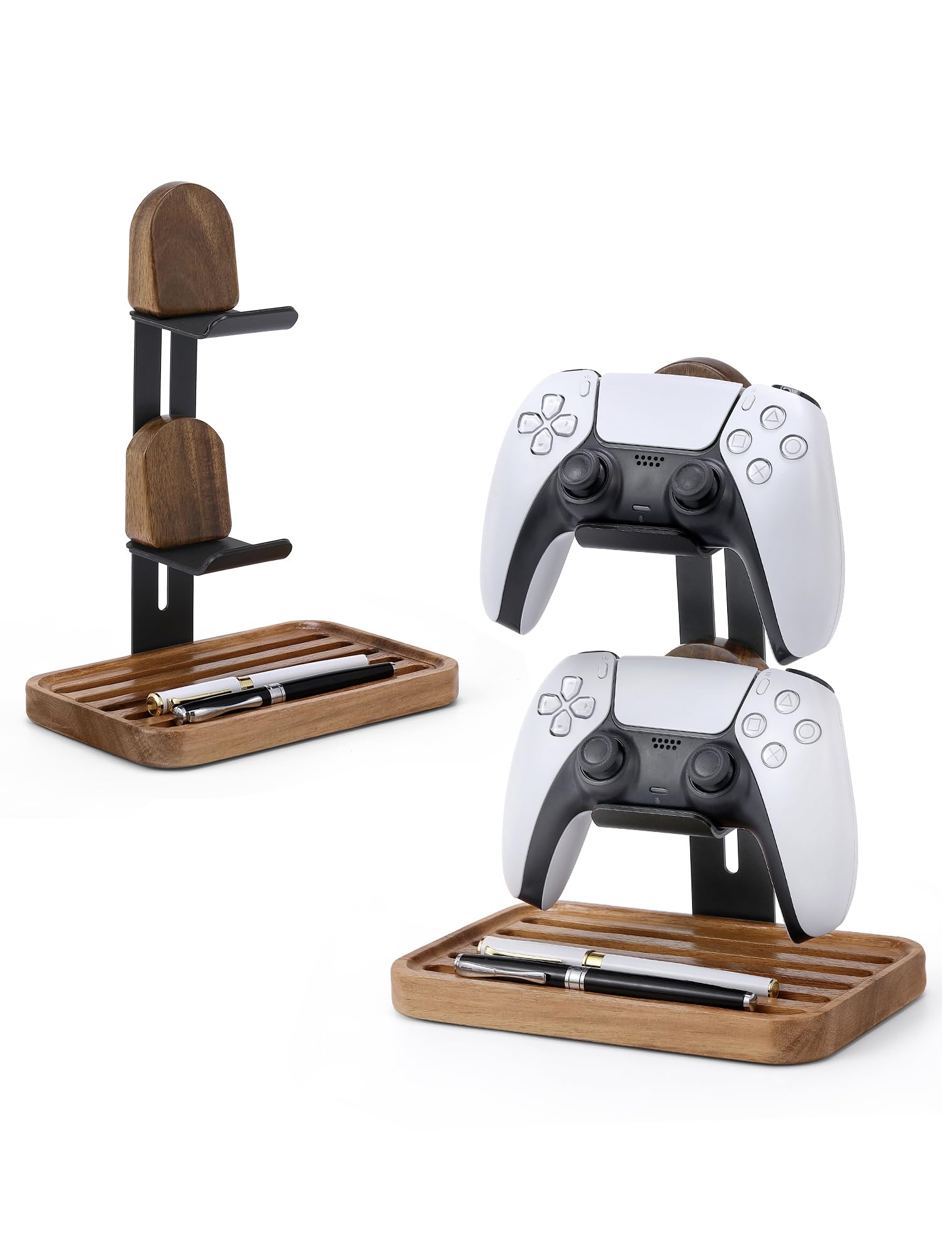 Supporto per controller di gioco in legno, 2 in 1, nero, regolabile a 2 livelli, per PS/Xbox/Switch/Nintendo, a due livelli per scrivania, in legno massello