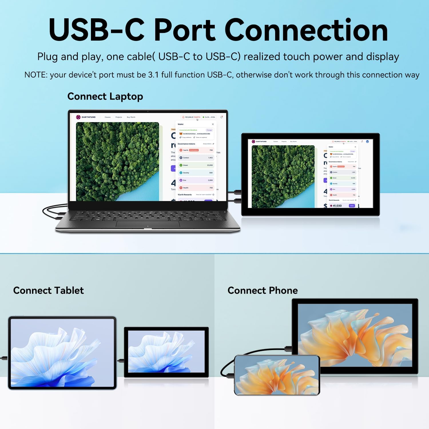 10.1 Inch Touchscreen Portable Monitor IPS Screen 1366x768P 60Hz 400 Brightness 99% sRGB HDMI USB-C Small Monitors for Switch Xbox PS3/4/5 Laptop Raspberry Pi, Mini Touch Screen - Image 7