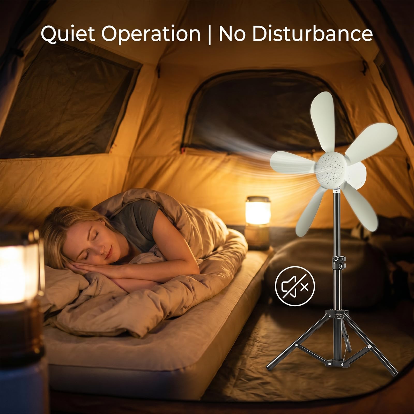 Deckenventilator Akku mit Beleuchtung Camping, 10800mAh Innen und Außen Camping Ventilator Akku mit Halterung Aufhänger, Mobiler Ventilator Akku für Outdoor Außenbereich, Pavillon Terrasse (white)