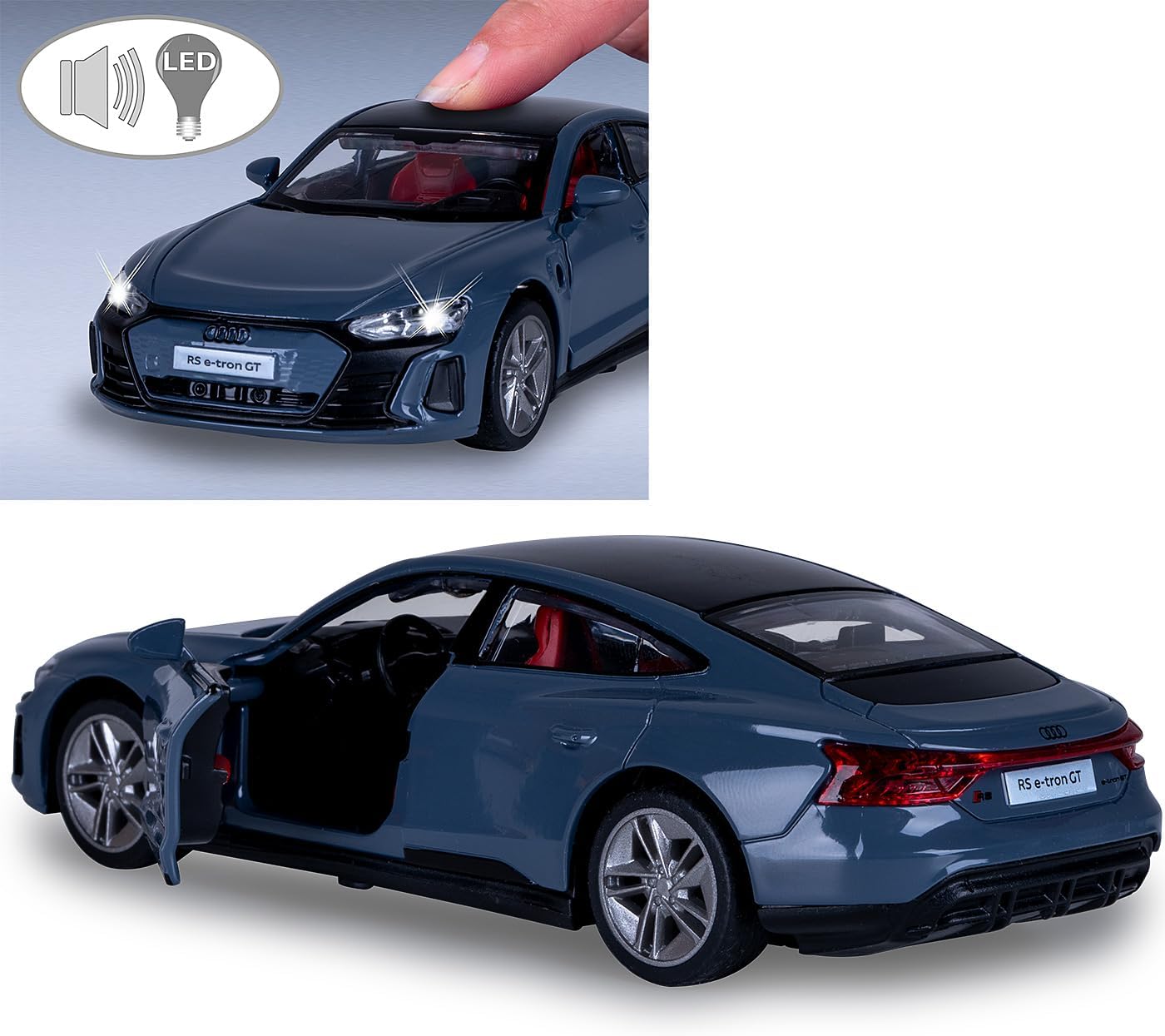 JAMARA 402606 Audi RS e-tron GT Diecast 1:36 with Button Cell - Miniature Toy for Children, Gift for Children, Doors Manual Opening/Closing