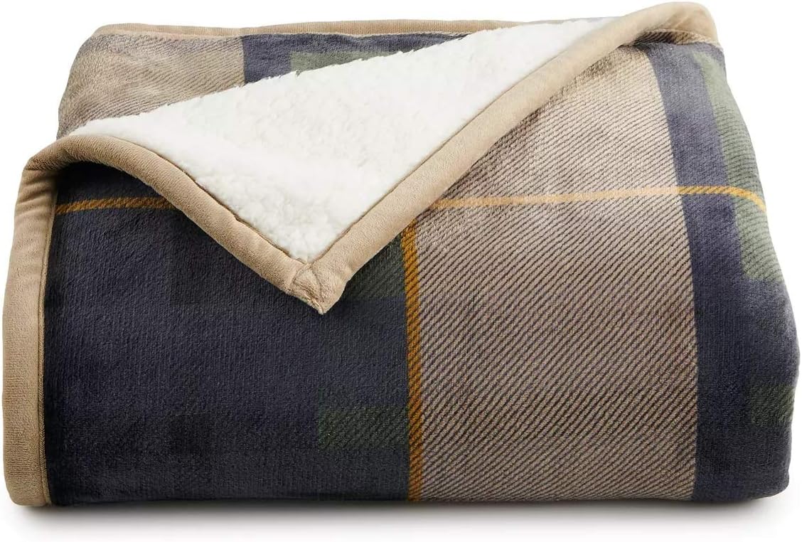 ARDOUR VAN Cuddl Duds Sherpa Fleece Plush Throw (Blue Tartan)