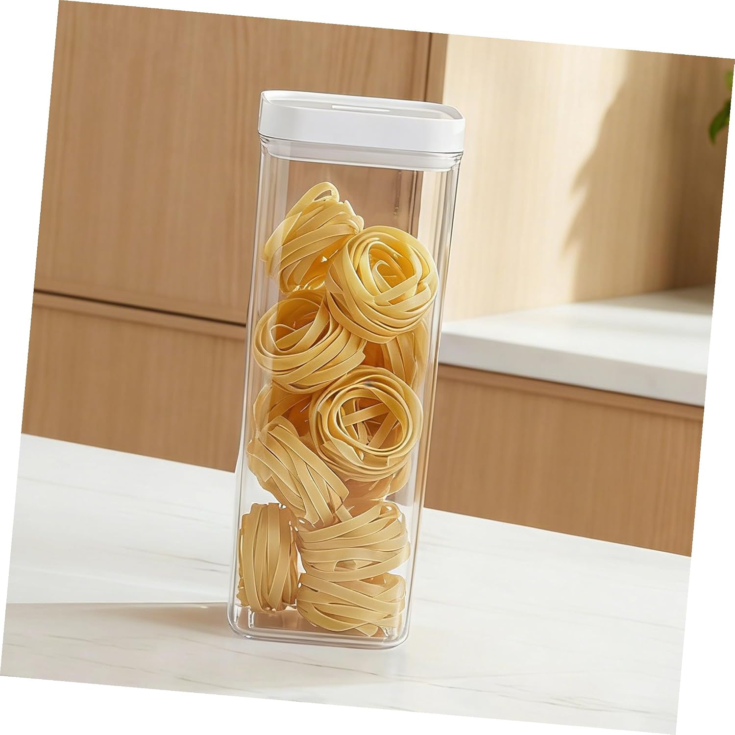 Airtight Pasta Storage Container with White Lid Reusable Pantry Organizer for Spaghetti Nuts Dried Fruit Versatile Kitchen Food Storage for Efficient Space Management