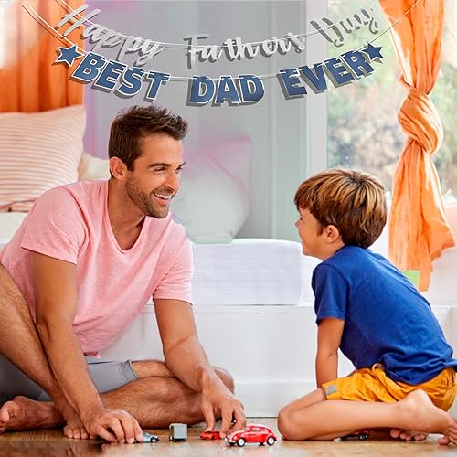 Miniatura 8 de Pancarta plateada con texto en inglés Happy Father's Day para el Día del Padre, decoración de fiesta del padre, guirnalda de fondo para el día del