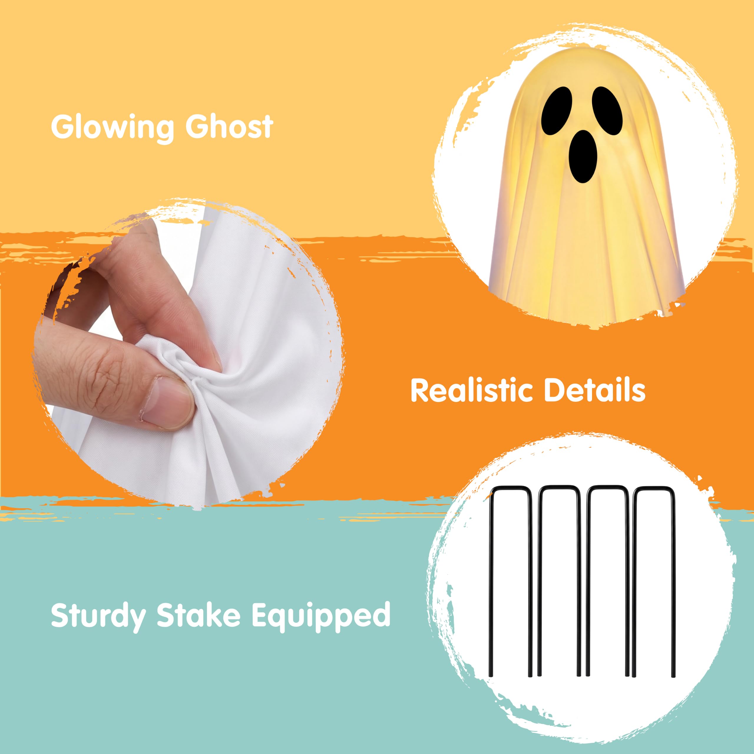 JOYIN Dekoracje halloweenowe na zewnątrz, stojący, duch, dekoracja na Halloween, z ciepłymi łańcuchami świetlnymi i timerem, na podwórko, werandę, trawnik, ogród, artykuły imprezowe