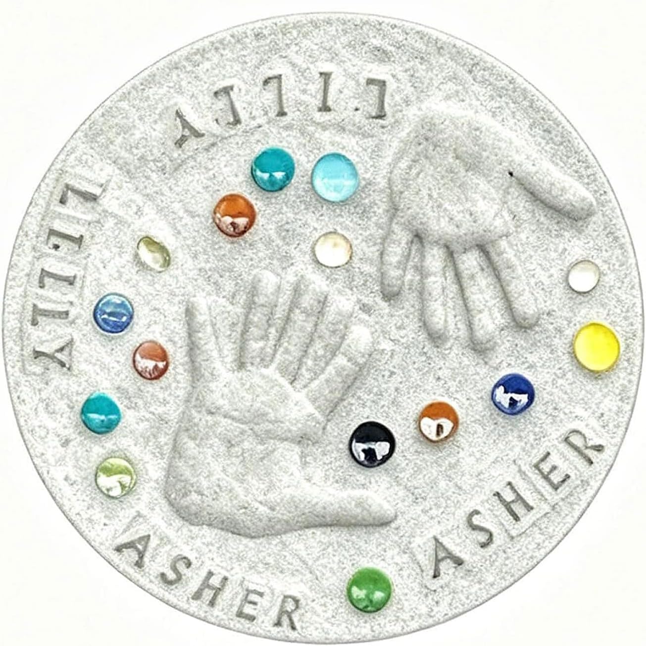 Large DIY Stepping Stone Kit,Mother's Day DIY handprint stepping stone kit,Indoor Outdoor Family Craft Gift with 1 Mold, 26 Letter Stamps & Colored Stones (M (12 Inch))