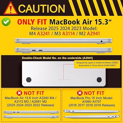 Miniatura 2 de Funda para MacBook Air de 15 pulgadas A3241 A3114 A2941 (versión 2023 2024 2025)  Carcasa rígida protectora a presión para MacBook Air de 15.3