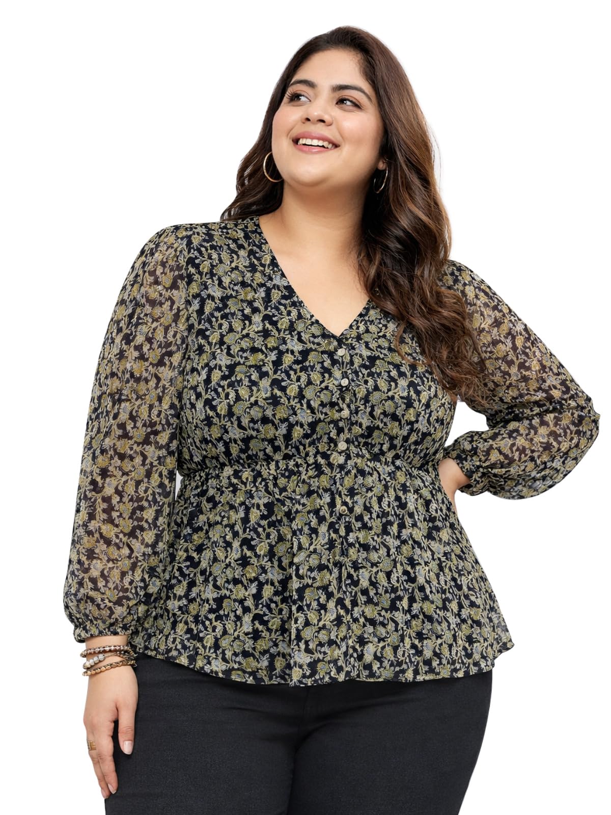 wild u Women Plus Size Western Top | Printed Chiffon | Full Sleeve | Long | Stylish | Regular Fit (Black, Size: 3XL-8XL)-picture-31