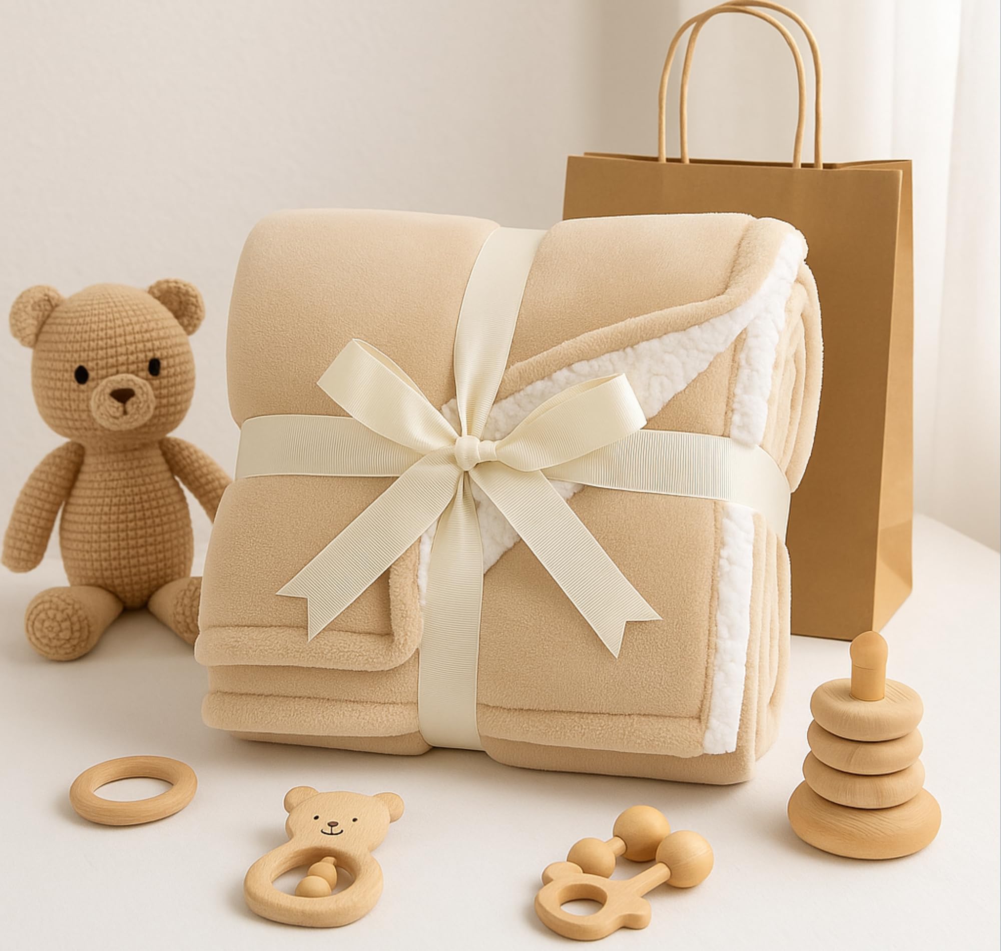 BSB HOME Baby Blanket Gift Set – 2-Layer Flannel & Sherpa Wrapping Sheet | Ideal Newborn Gift for Baby Boys & Girls | All-Season | Winter | Soft AC Blanket (Beige, 130 x 105 cm, Weight- 800 Grams)-image-19