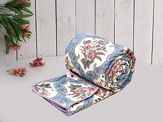 COZY FURNISHSummer Single Bed Blanket 144x220CM, Cooling Microfiber Cotton, Lightweight 150GSM AC Comforter, Soft Breathable Floral Print Quilt, Thin Blanket for Summer, Perfect for Gifting