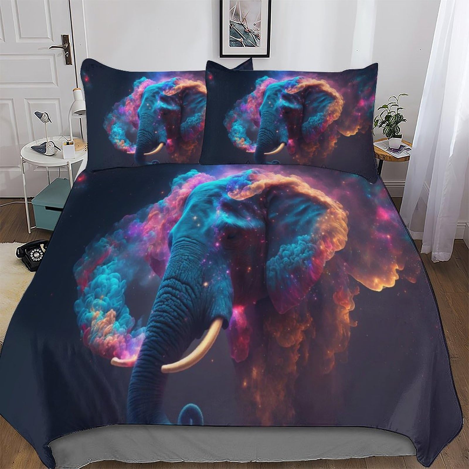 Housse de couette éléphant pour chambre d'enfant et adulte avec parure 3 pièces
