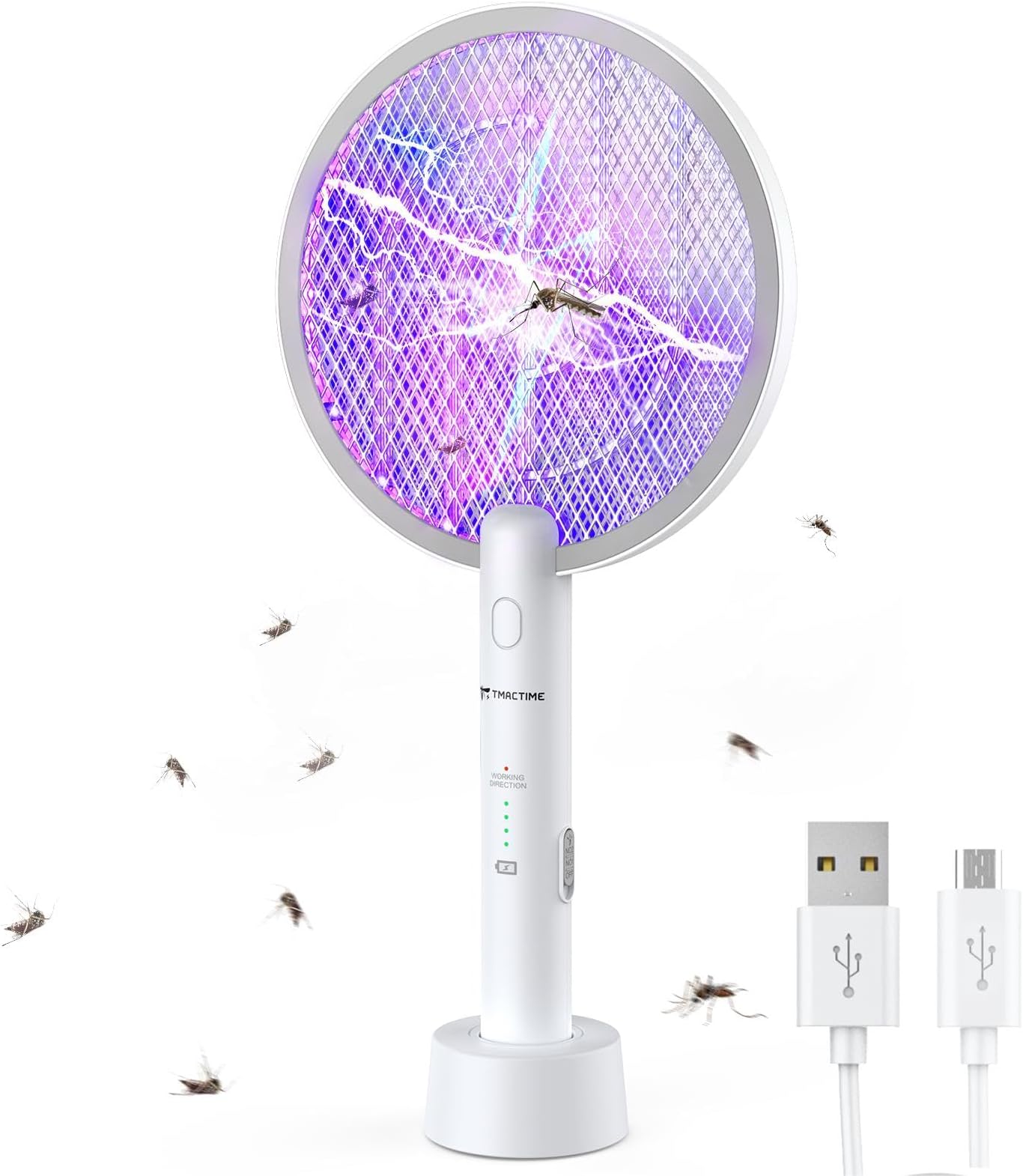 TMACTIME 2 in 1 Electric Fly Swatter, 4000V Bug Zapper Racket with USB Rechargeable Base Fly Zapper with 3-Layer Safety mesh Suitable for Bedroom Kitchen Garden and Outdoors