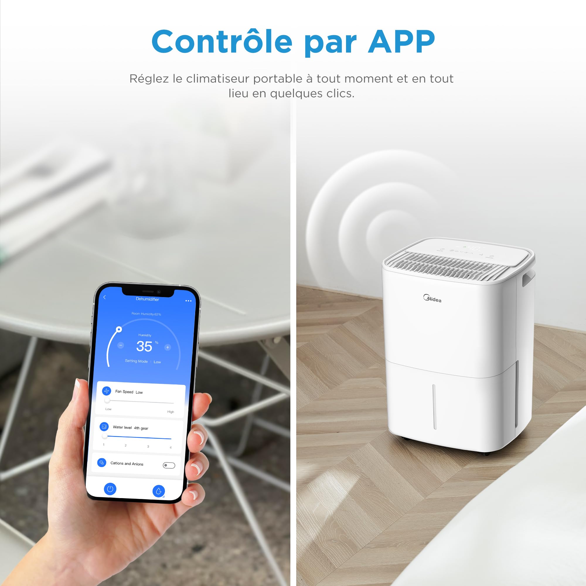 MIDEA Deshumidificateur d air Anti Moisissure 12L - Compresseur Intelligent et APP - Absorbeur d'humidité electrique - Séchage du Linge, Capteur d'humidité Auto et anti-condensation - Idéal pour 35m²