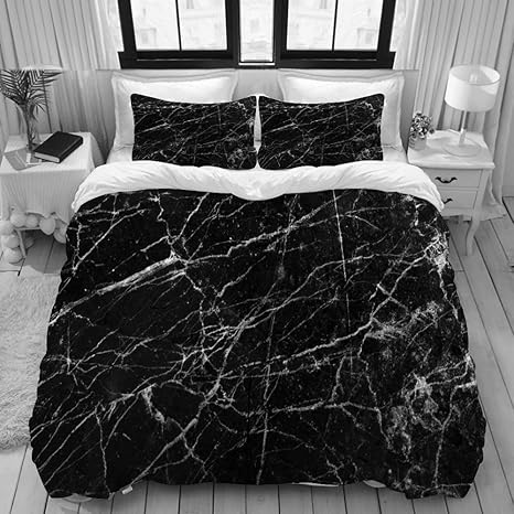 Amazon Liasdiva 布団 枕カバー4点セット 黒大理石の豪華な装飾パターンテクスチャ 洋式 和式兼用 ベッドシーツ 四季適用 コンフォート掛けふとんカバー セミダブル 175 X 210cm 寝具カバーセット オンライン通販